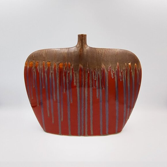 1970s Gorgeous Polichrome Red and Brown Lava Vase in Ceramic. Made in Germany - Picture 4 of 8